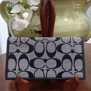 Coach Signature C Canvas and Leather Grey Checkbook Cover
